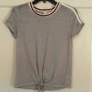 Pink Rose Gray Tie-Front Short Sleeve Top Junior S
